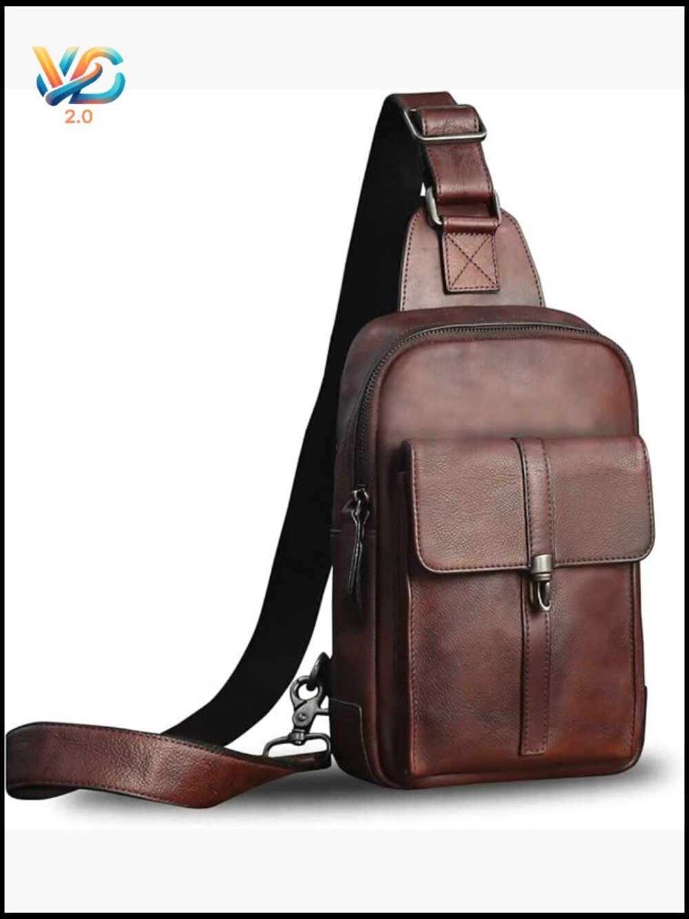 Genuine Leather Sling Bag Retro Crossbody Backpack Casual Daypack Handmade
